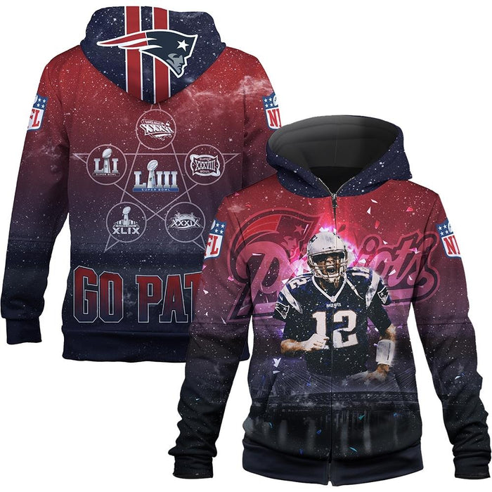 3D Hoodie Tom Brady New England Patriots 5x Super Bowls Champions