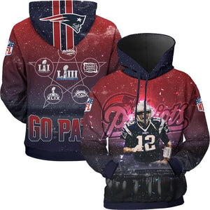 3D Hoodie Tom Brady New England Patriots 5x Super Bowls Champions